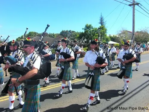 Pipers marching in the Makawao parade